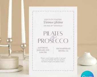Pilates Birthday Invitation | Canva Template | Pilates & Prosecco | 30th Birthday Theme