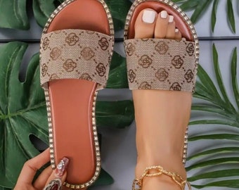 Sandalias planas con estampado de flores de verano para mujer, zapatillas antideslizantes, zapatos de playa informales para vacaciones