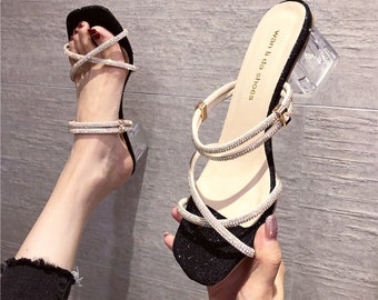 Open-toed fashion crystal high-heel sandals