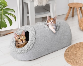 Höhle für Katze | weiches Bett für Katzen oder kleine Hunde | Katzenversteck | Katzen Zelt | Ästhetische Katzenhöhle | Tiermöbel | Nickerchen Kokon | Katzenhaus