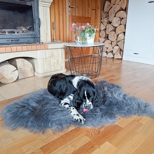 Dark Grey 100% natural sheepskin long hair pet bed  Silver sheepskin animal bed skin pet lounger sheepskin pet cushion sheepskin animal pad