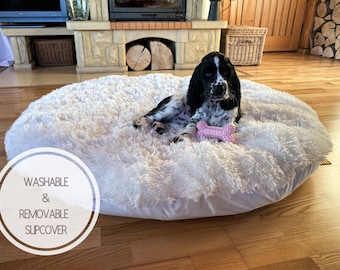 Taie d'oreiller ronde chaude et chaude pour animaux de compagnie SEULEMENT | Housse de coussin ronde lavable | Taie d'oreiller douce et chaude pour chien et chat | pour les grands chiens de taille moyenne et petite