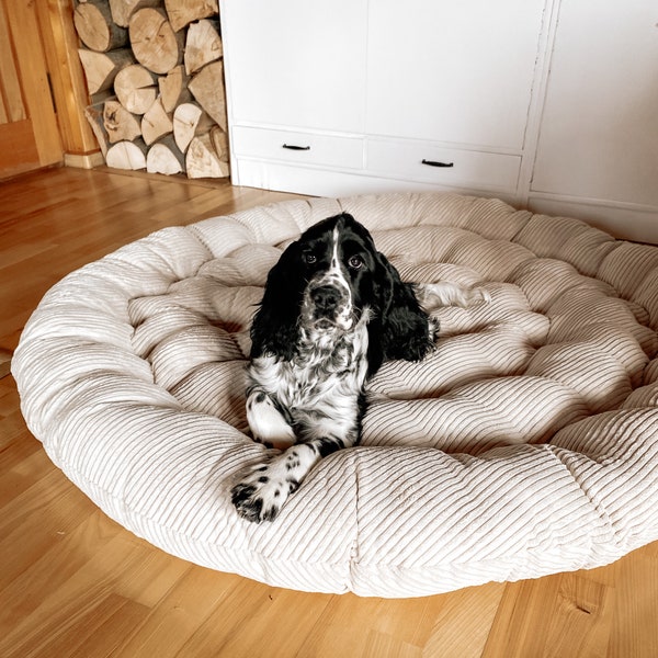 Oreiller rond durable en velours côtelé pour animal de compagnie | Coussin rond lavable | Lit pour chien et chat doux et chaud | Tapis pour grand chien géant, moyen petit