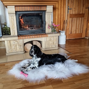 White sheepskin pad long hair pet bed 100% natural sheepskin animal bed skin pet lounger sheepskin pet cushion sheepskin animal pad