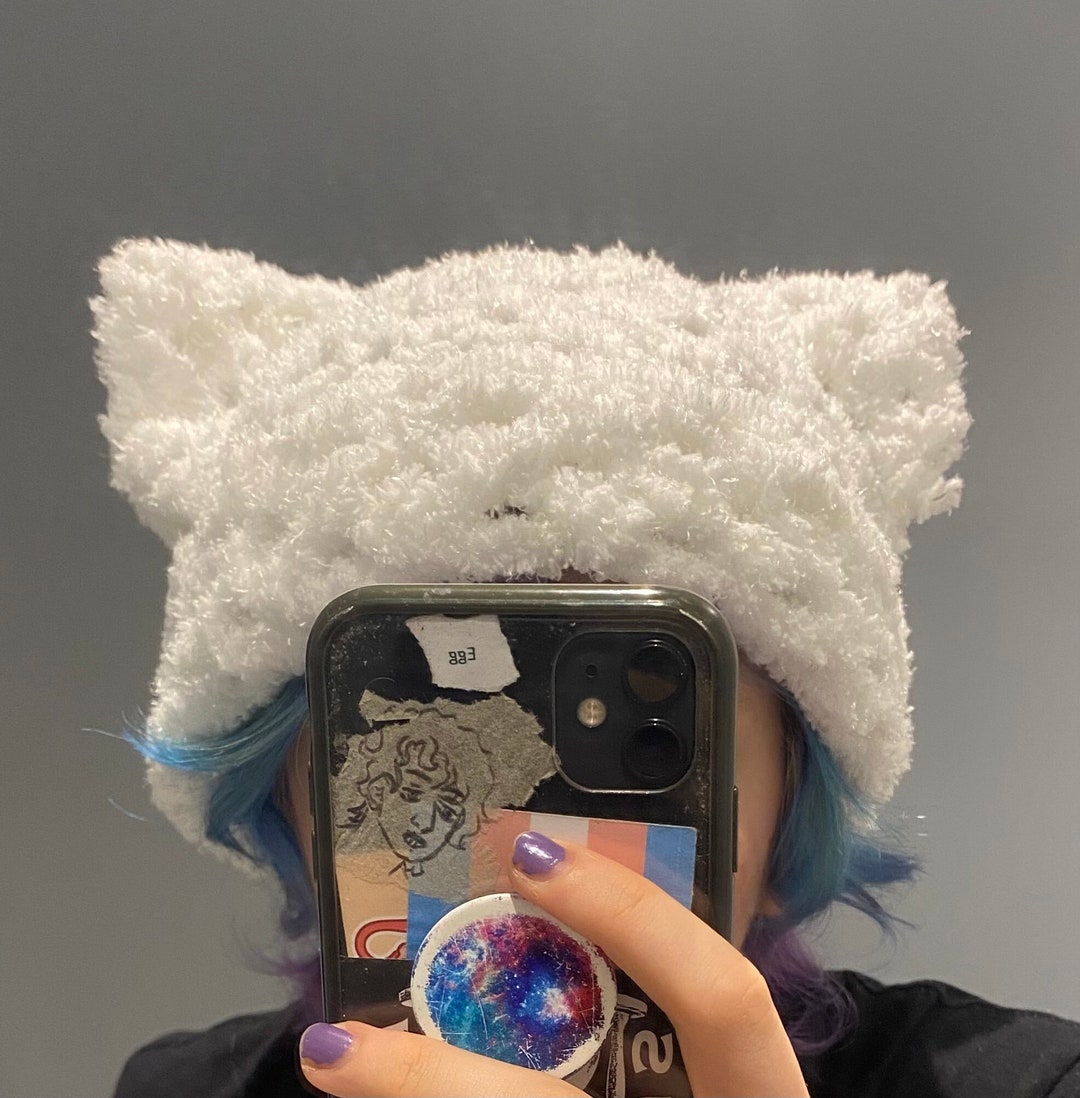 Fluffy Cat Ear Crocheted Granny Square Hat Etsy UK