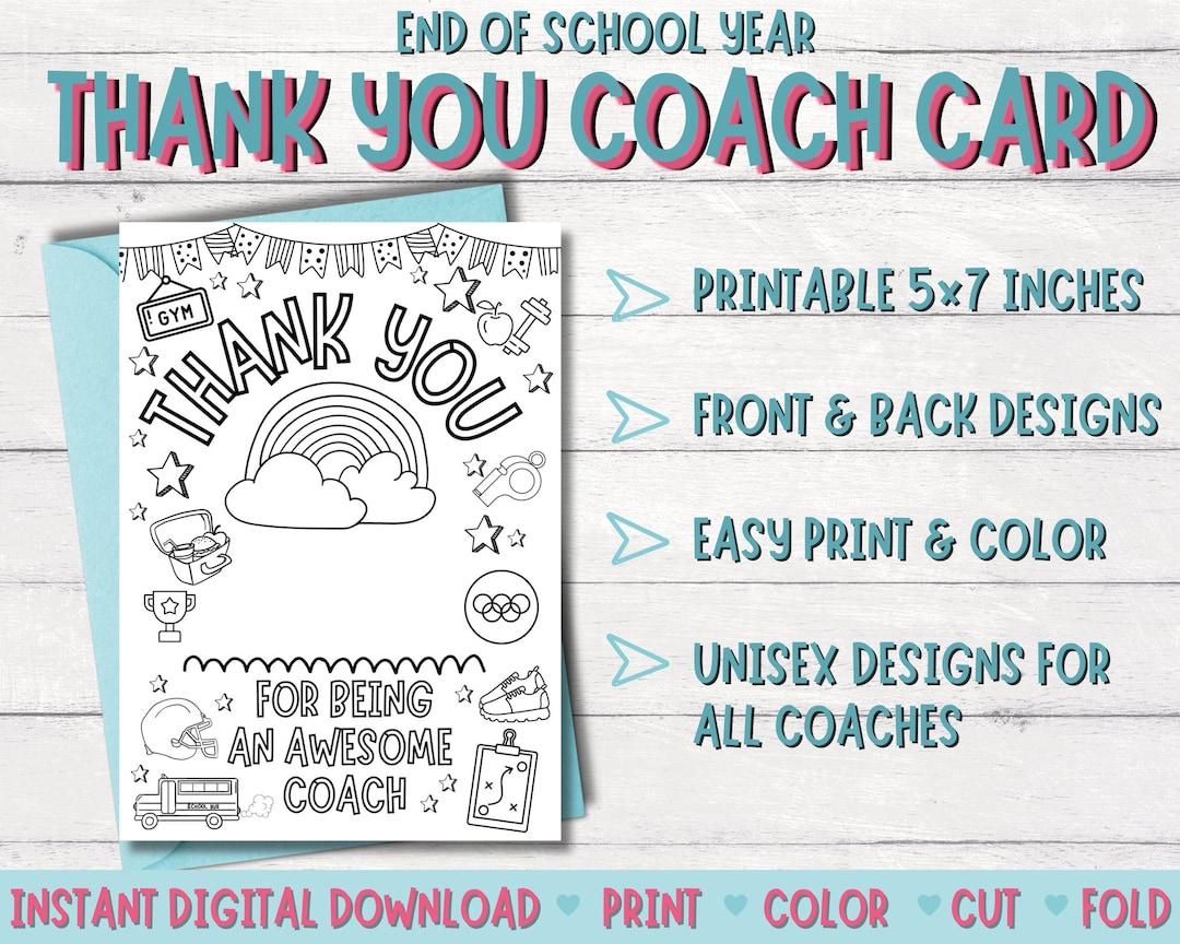 End of School Year Doodle Card - Thank You Coach - Front & Back Designs ...