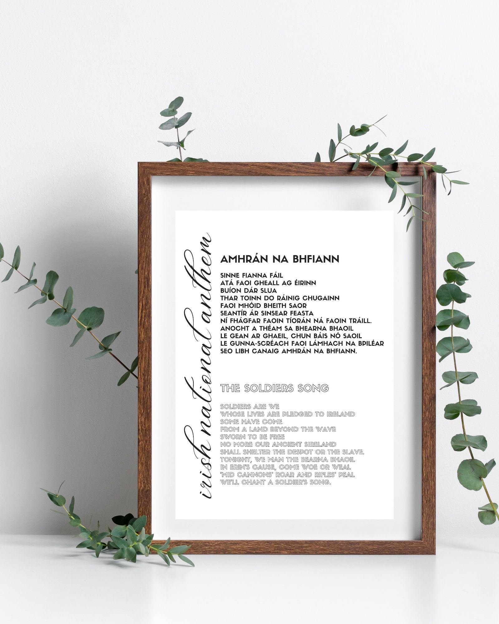 Irish National Anthem Lyrics Poster Amhrán Na Bhfiann the Soldiers Song