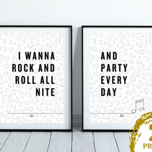 KISS ソング ウォール アート プリント // I Wanna Rock and Roll All Nite (And Party Every Day) // プリント 2 枚セット // ロック ホーム デコレーション // 即時ダウンロード