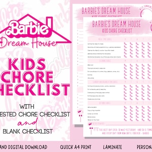 Barbie&#39;s Dream House Weekly Chore Chart | Printable for Elementary Kids | Responsibility Chart | US Letter Size | Instant Digital Download