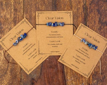 Clear Vision Crystal Bracelet | Sodalite & Lapis Lazuli Adjustable Bracelet | Clarity, Focus Gift for Friend or Loved One