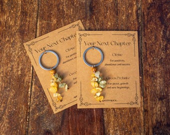 Your Next Chapter Crystal Gift | Citrine & Prehnite Keyring | New Beginnings Positivity Gift for Friend or Loved One