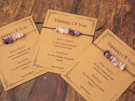 Thinking of You Crystal Bracelet | Rose Quartz & Amethyst Adjustable Bracelet | Love, Friendship Gift for Loved One