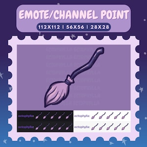 witchy broom emote, channel point icon | twitch, discord, youtube, pastel, purple, occult