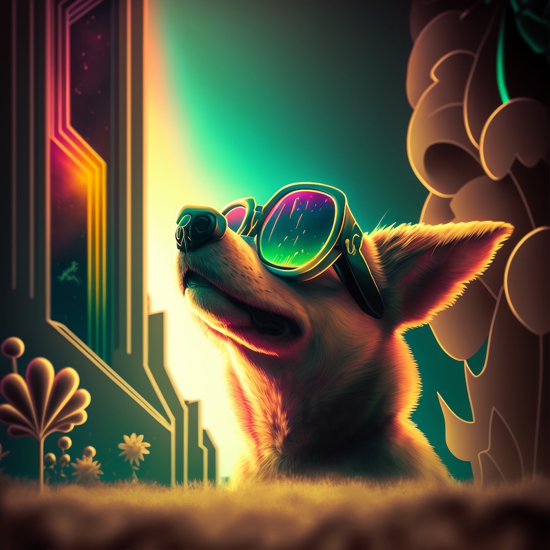 Digital Dog Print With Sunglasses, Digital Dog Art Instant Downloadable