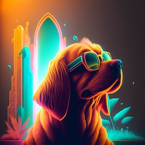 Digital Print dog with Sunglasses, Dog digital art Instant Downloadable Wallpaper, Digital Download Poster, Digital Art, Downloadable Art