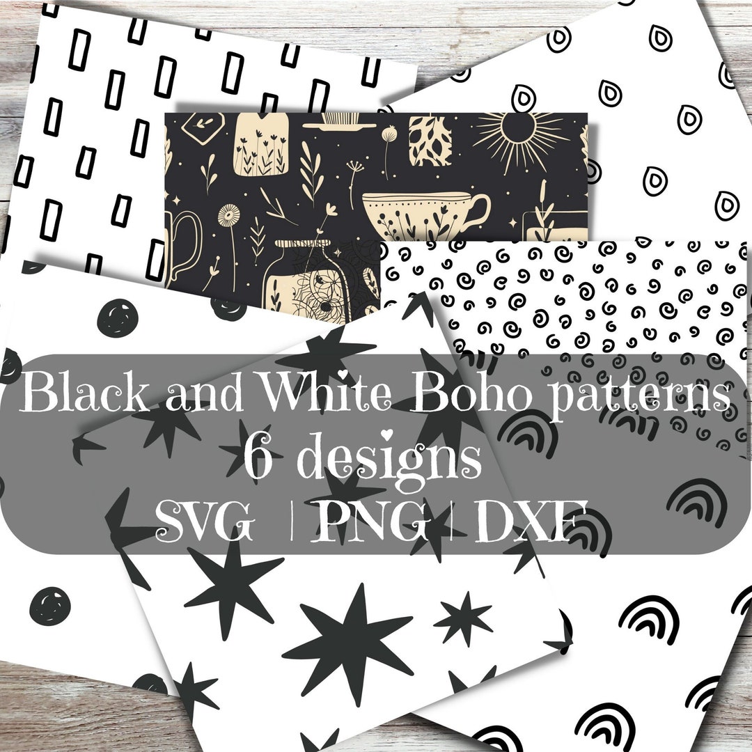 Black and White Boho Seamless Pattern SVG PNG Dxf,boho Digital Paper ...