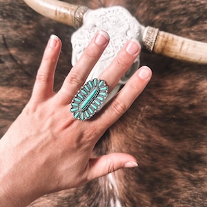 Adjustable Turquoise Concho Ring | Western Boho Statement Jewelry, Cowgirl Rodeo Style, Southwestern Silver Ring