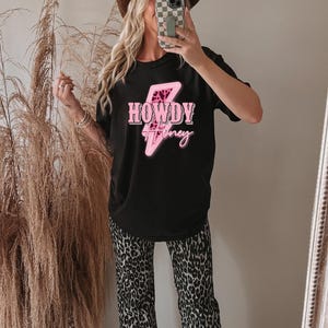 Howdy Honey Graphic Tee |  Neon Pink Lightning Bolt Western T-Shirt |  Cute Retro Country Cowgirl Shirt |  Y2K Rodeo Aesthetic Tee