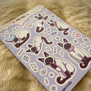 Kawaii Siam Katze Sticker Bogen | süße Katzen Aufkleber für Journaling, Scrapbooking, Planer, Pen Pal, stationär