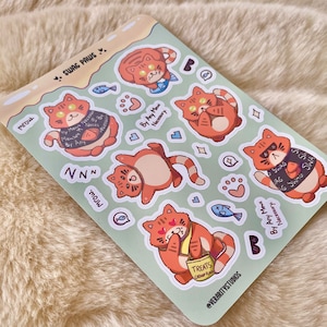 Kawaii Orange Katze Stickerbogen | süße Katzen Aufkleber für Journaling, Scrapbooking, Planer, Pen Pal, stationär