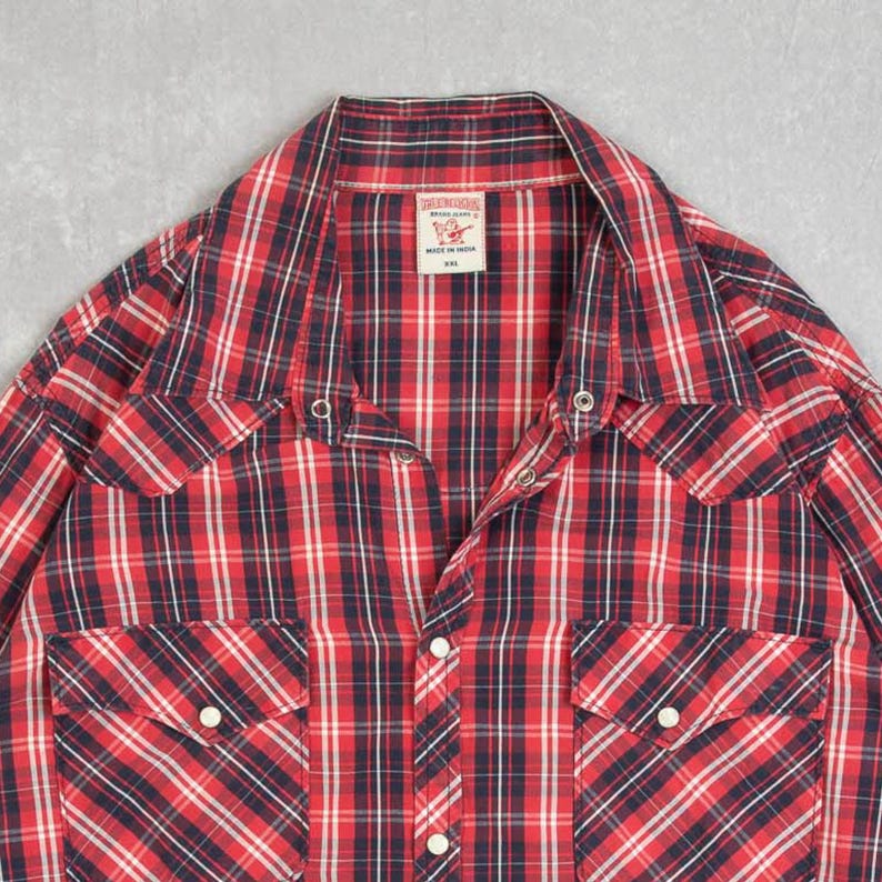 True Religion Vintage Checked Western Shirt XX-Large Men's Red Americana image 3