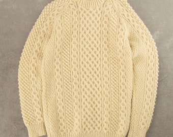 Vintage 1990s Cable Knit Knitted Jumper Small Cream