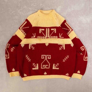 Vintage 70er Jahre Italienisch Made Pullover XL Acryl Damen Burgundy
