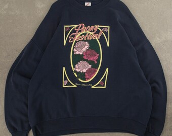 Vintage Jerzees 1990s Peony Festival Sweatshirt USA Made XXXL Blau