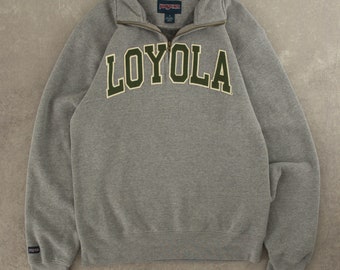 Vintage Jansport Loyola Quarter Zip Sweatshirt Klein Grau