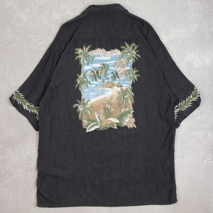 Vintage Hawaiian Short Sleeve Patterned Shirt X-Large Men's 1990s Korea Made Grey Patch
