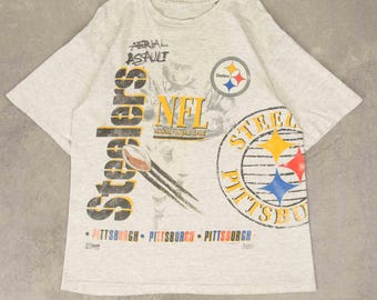 Vintage 90s Pittsburgh Steelers Single Stitch Graphic TShirt M Mens Grey