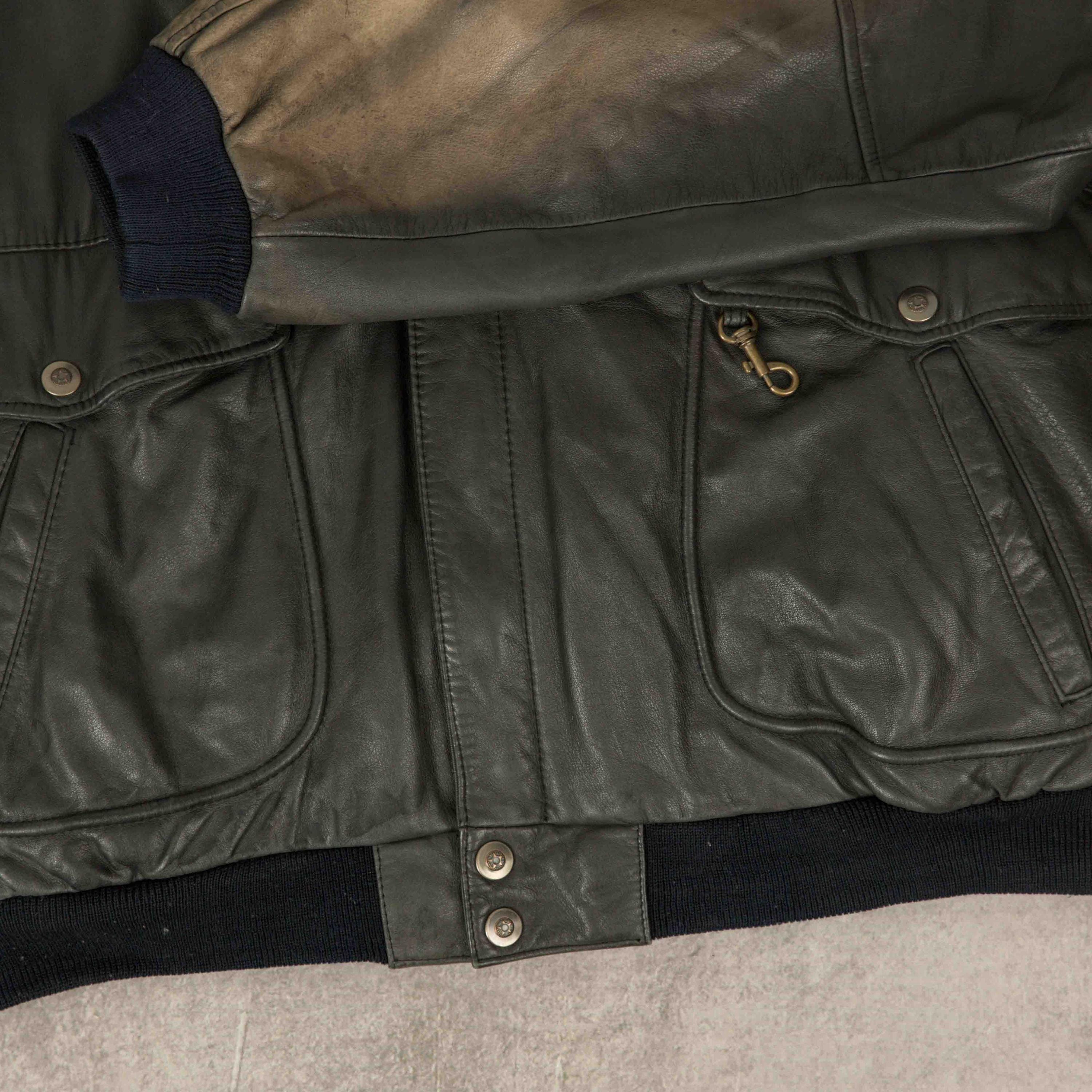 Vintage 90s Sunfaded Leather Bomber Jacket L Mens Washed Vintage 90s Sunfaded Leather Bomber Jacket L Mens Washed