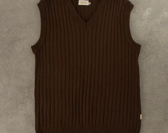 Vintage 1990s Ribbed Knitted Vest XXL Brown