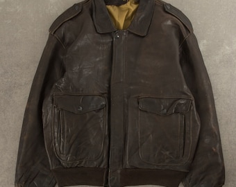 Vintage 1980s G-2 Leather Bomber Jacket Taiwan Made XL Brown