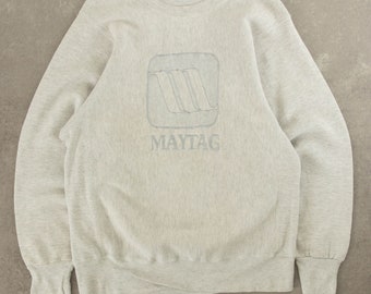 Sweat-shirt brodé Maytag vintage des années 1990 fabriqué aux États-Unis, gris moyen