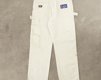 vintage Dickies - Pantalon de menuisier peintre L31 L30 Blanc