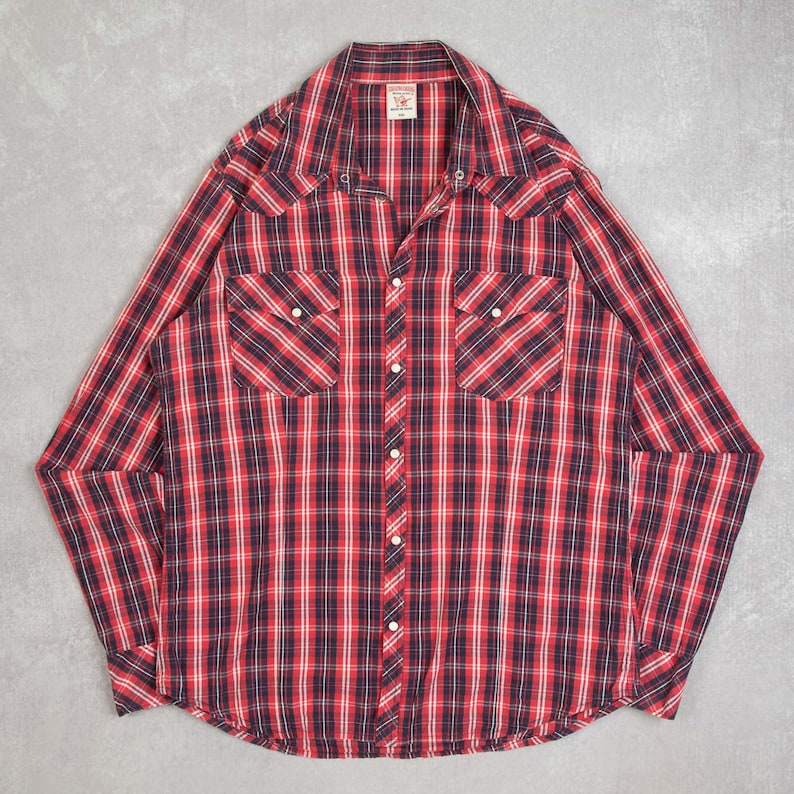 True Religion Vintage Checked Western Shirt XX-Large Men's Red Americana image 1