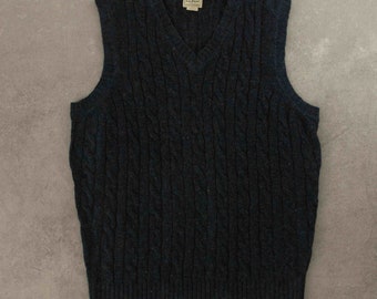 Vintage L.L.Bean Structured Wool Knitted Vest Large Blue