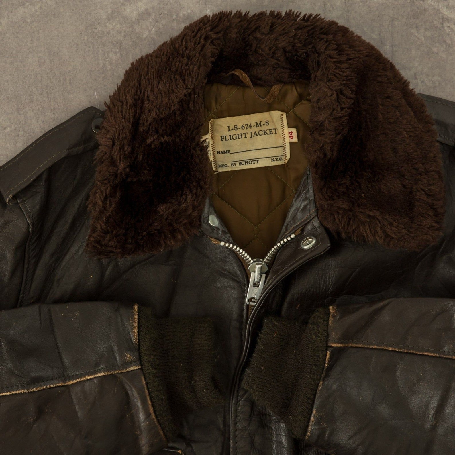 Blouson Aviateur Schott 674 En Cuir Marron Taille L - Made In USA, Quasi Neuf, Exceptionnel