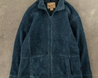 Vintage Woolrich Deep Pile Full Zip Fleece Medium Blue