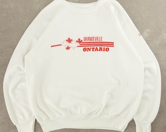 Vintage 1970s Orangeville Ontario Raglan Sweatshirt USA Made Medium Weiß