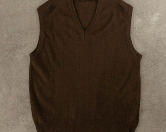 Vintage Knitted Vest Jumper Large Brown