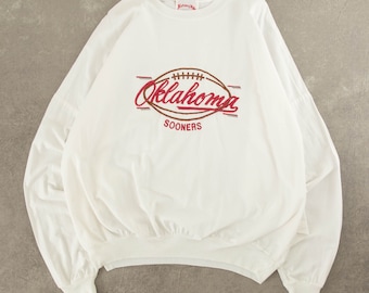 Vintage 1990er Oaklahoma Sooners Leichtes Sweatshirt USA Made XXL Weiß