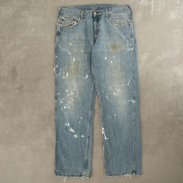 Washed Paint Splattered Barrel Jeans