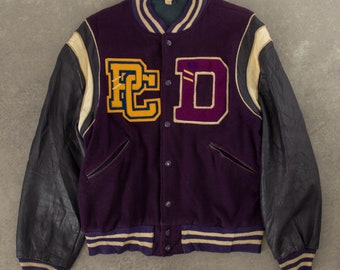 Vintage 1970s Wool Varsity Jacket USA Made Large Purple