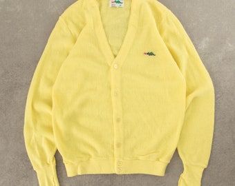 Vintage 1990s Sears Knitted Cardigan Graphic Logo Medium Yellow