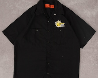 Red Kap Vintage Electric Solar Cropped Workwear Shirt Medium Men's 1990s Black Embroidered