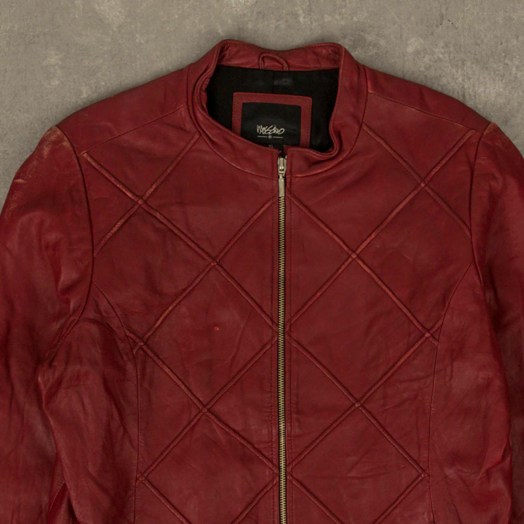 Vintage Y2K Mossimo Oxblood Leather Jacket XL Womens Red