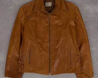 Vintage 70s Leather Jacket M Womens Brown Western Rodeo