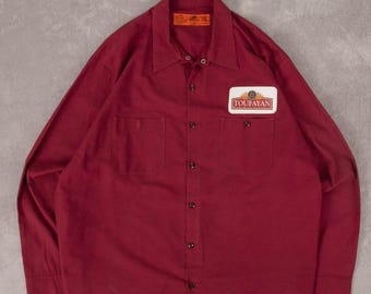 Red Kap Vintage Toufayan Bakeries Cropped Workwear Shirt X-Large Men's Burgundy Company